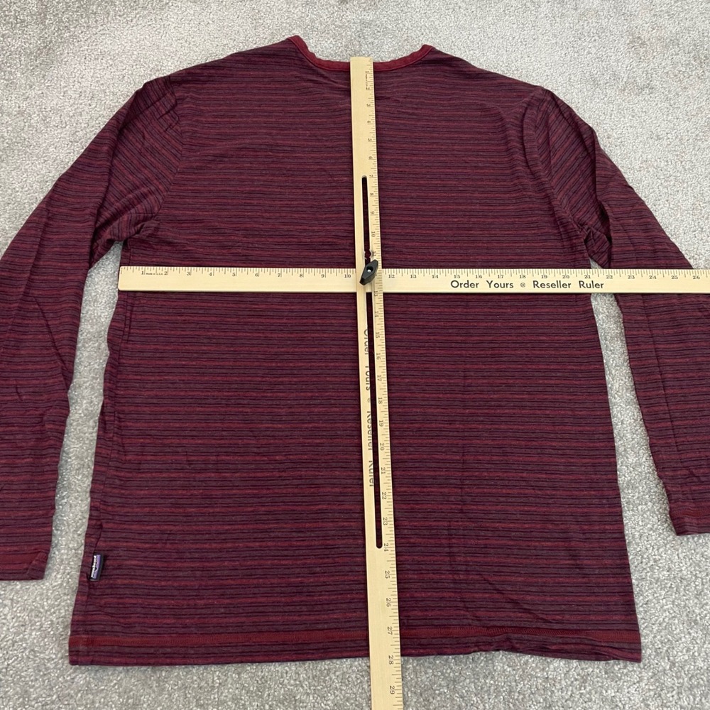 Patagonia Henley Shirt Mens Large Burgundy Striped Organic Cotton Long Sleeve - Picture 7 of 9